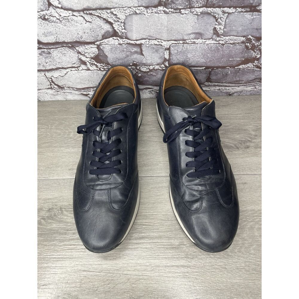 SABATTER Navy Blue Leather Bicycle Toe Casual Sneakers Shoes Men Sz 46EU/13M US